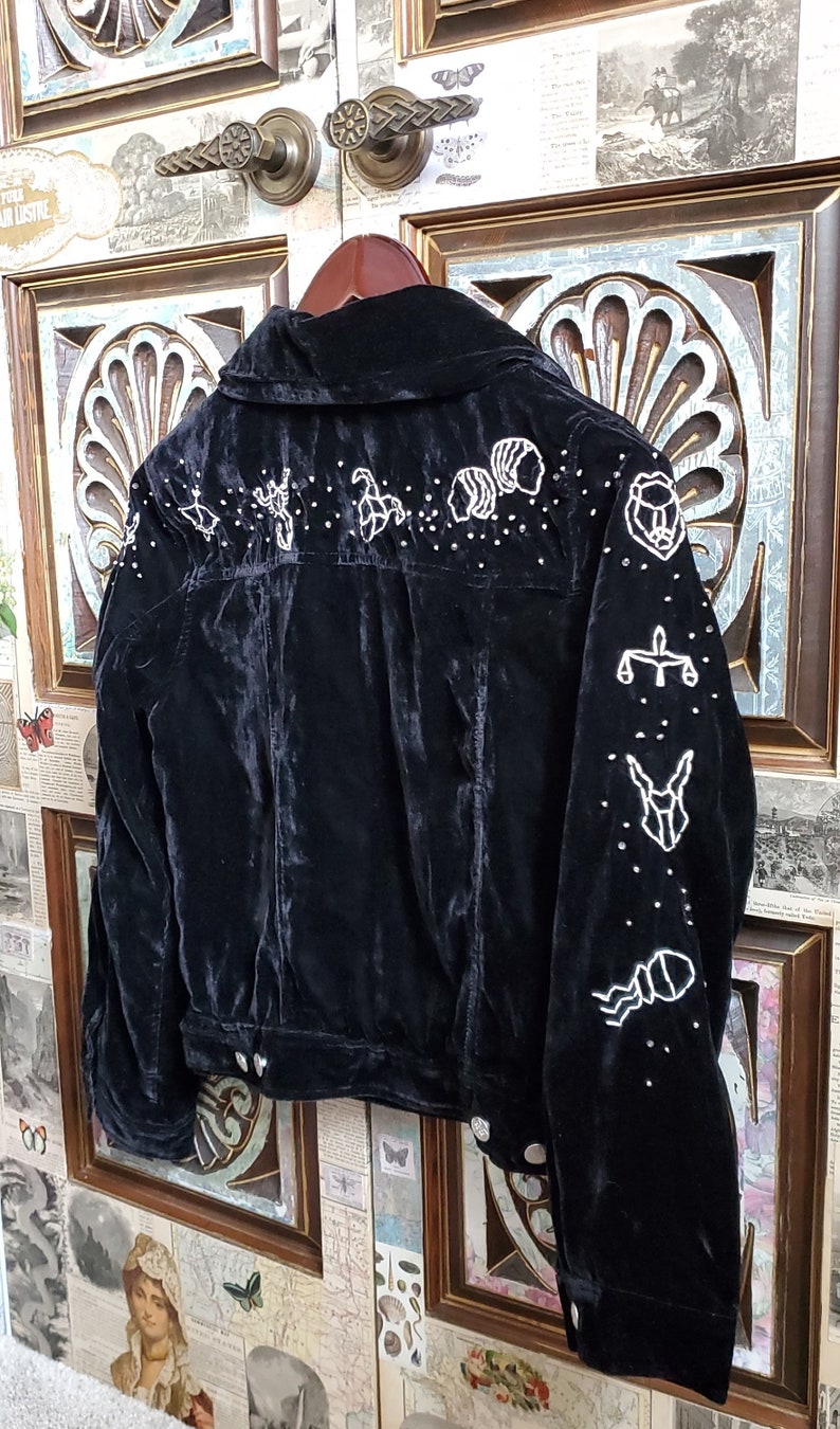 Celestial Zodiac Hand Embroidered Black Velvet Jacket Size - Etsy