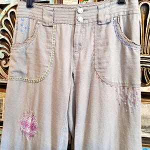 Handbestickte Leinenhose Größe 0 Cottagecore Bauernhaus