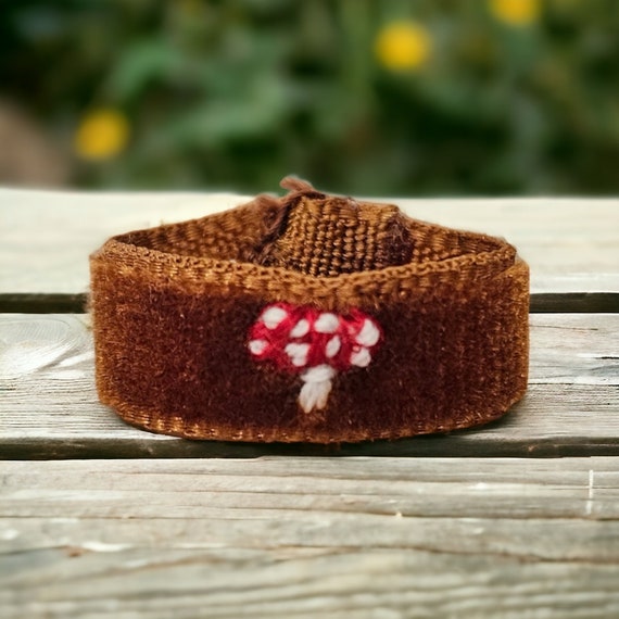 Embroidered Toadstool Velvet Headband Teal Velvet Embroidered Toadstools Headband – Mutual  main image 3