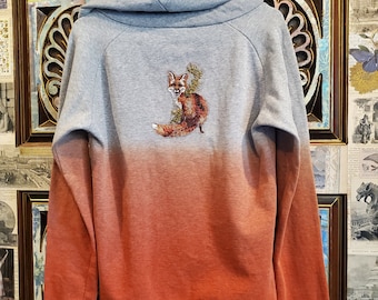 Hand Embroidered Fox Hoodie Sweatshirt Medium Ombre Element Brand