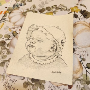 Study Charcoal Portrait Sketch of a Baby 9&quot;x12&quot; on Paper