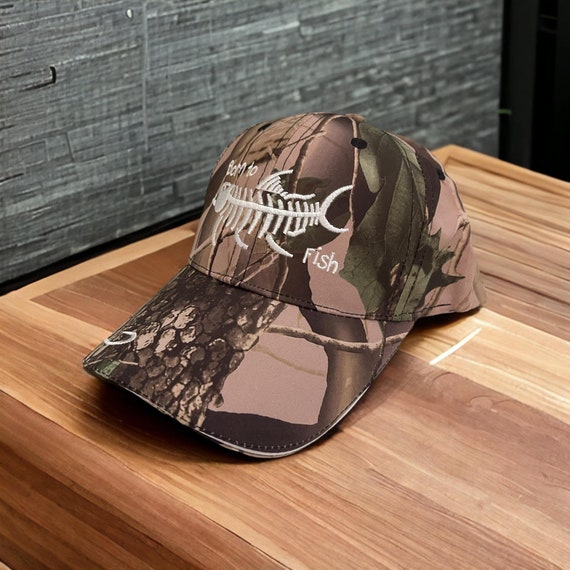 Camouflage Born to Fish Hat | Camo Fishing Cap | Men's Camo Baseball Cap | Adjustable Outdoor Headwear