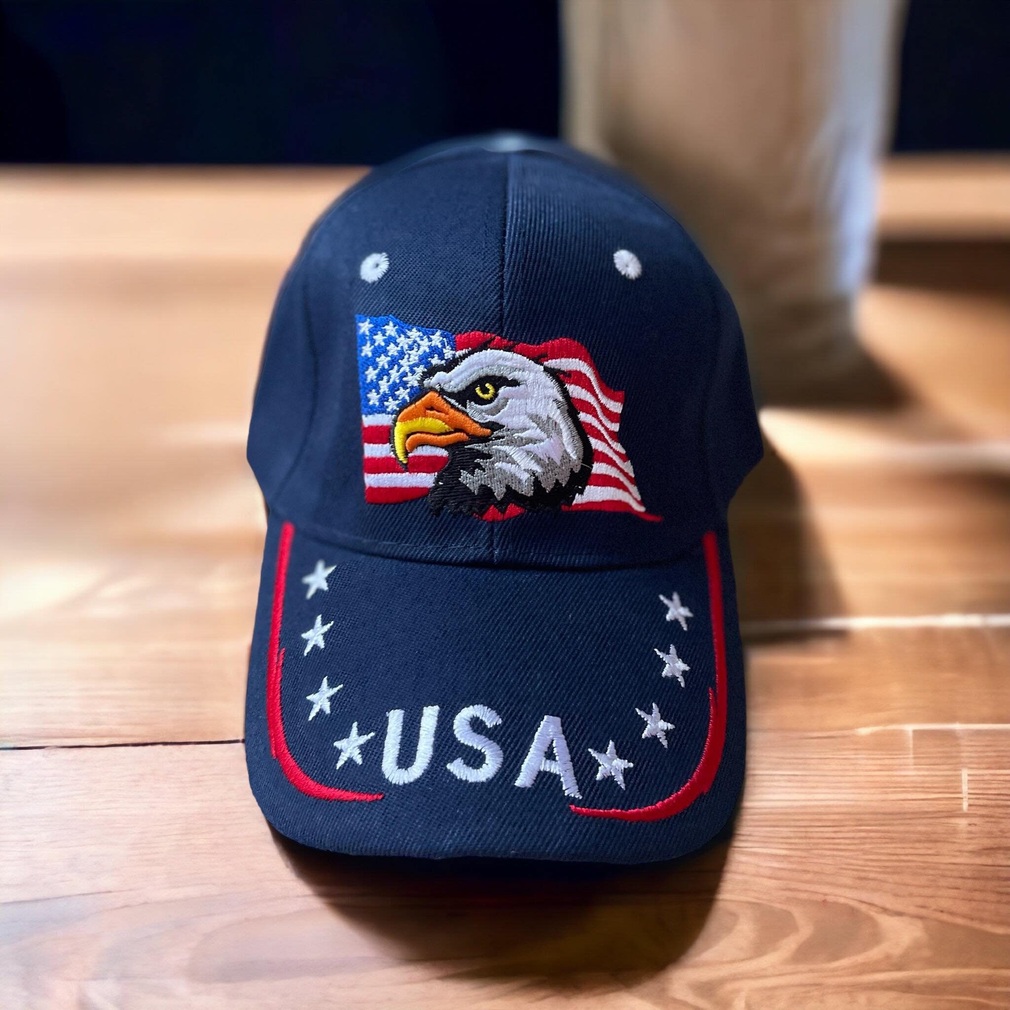 Embroidered Hat | Adjustable Sports Eagle USA Flag Hat | Eagle Snap Back Trucker Baseball Cap | USA Blue Men Hats