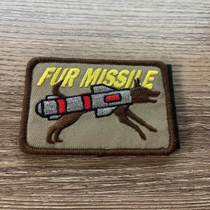 Embroidered Fur Missile Patch | Pet Emblem For Harnesses | Tactical Applique Pet Patch | Hook and Loop Vest Patches