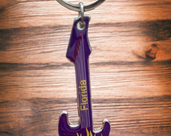 Metal Florida Guitar Keychain | Fire Music Keyring | Small Gifts Keychain | Music Keychain | Floridians Souvenirs