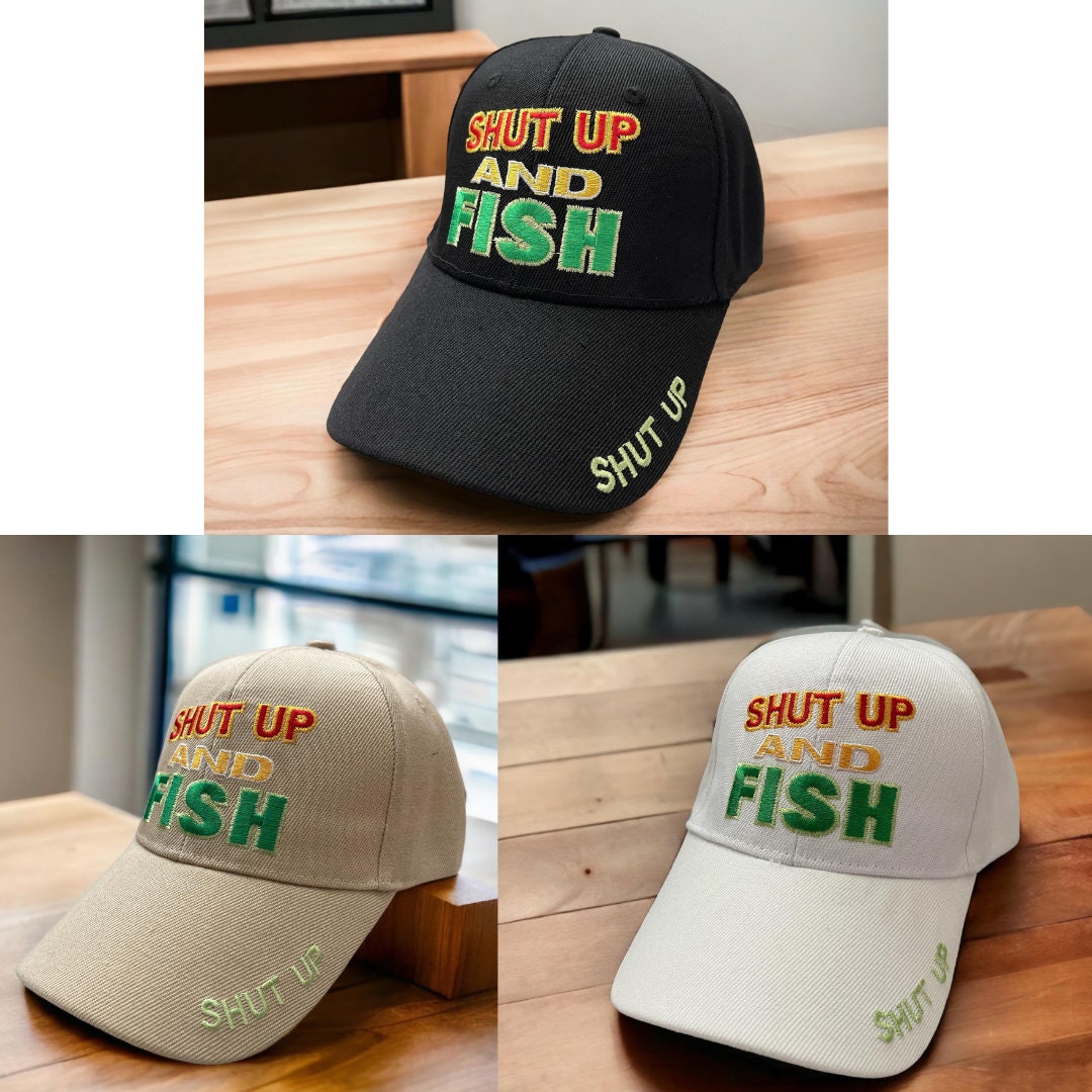 Embroidered Hat | Adjustable Sports Shut Up and Fish Hat | Fishing unisex Cap | Sport Baseball Style Hat | Fish Men Hat | Fish Men Cap