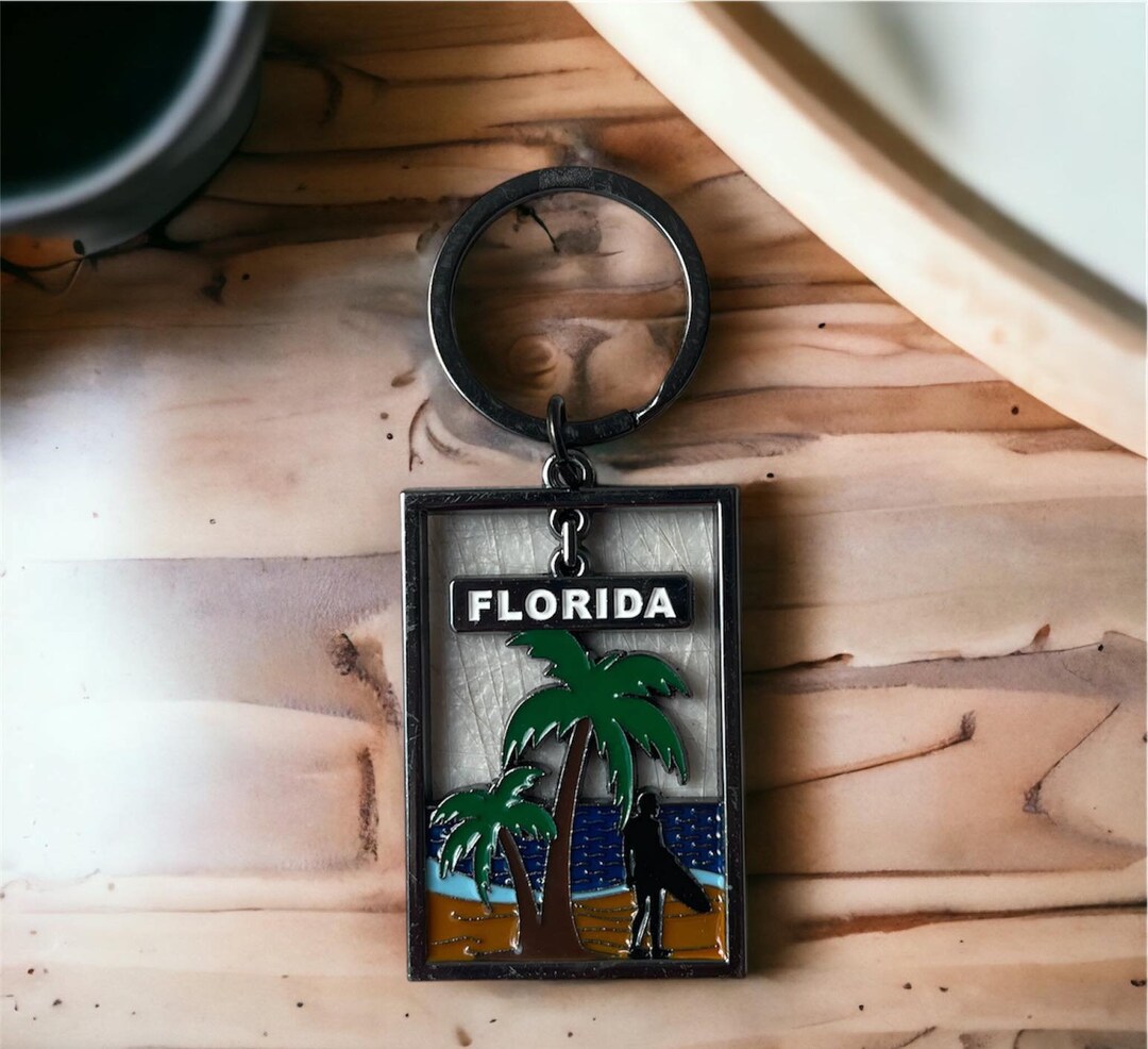 Florida Palms Keychain Metal Florida Keychain Floridians Etsy
