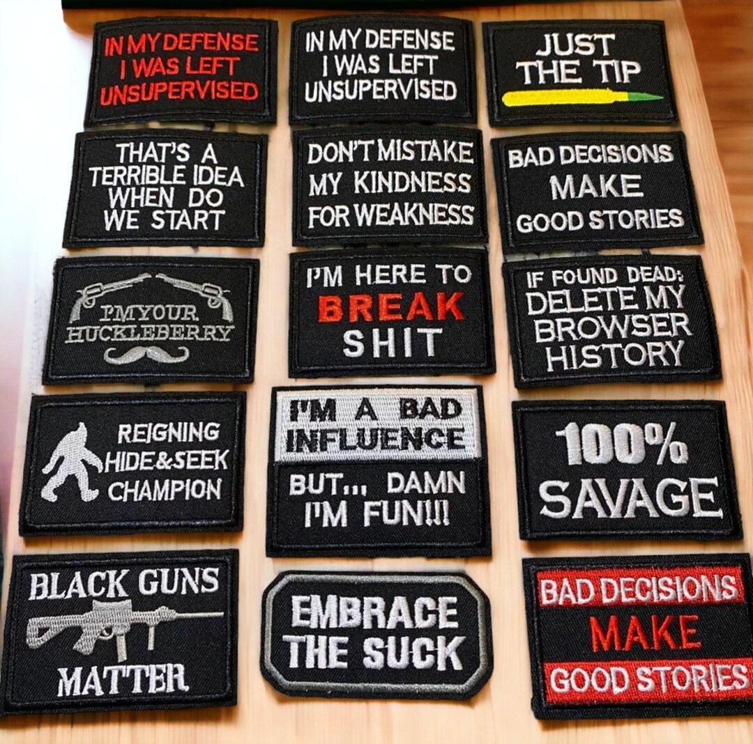 Embroidered Hook & Loop Patches Different Slogans Humor Badges Funny ...