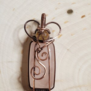Handmade Wire Wrapped Pendant - Rose Quartz with Rutilated Quartz Accent