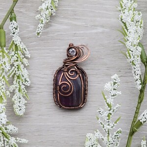 Stunning Colorful Flourite with Clear Quartz Accent Solid Copper Wire Wrapped Handmade Pendant