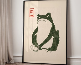 ヴィンテージ浮世絵カエル版画：日本の木版画（松本方治スタイル