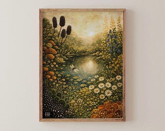 Estampado botánico abstracto: Arte de flores silvestres con toques terrosos, decoración bohemia para el hogar.