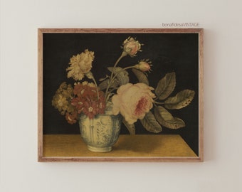 ヴィンテージの花の油絵｜アンティーク植物静物画（印刷用ダウンロード