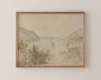 Antique Watercolor Landscape Print - Muted Tones Wall Art - Neutral Panorama - Apartment Aesthetic Decor - bonafidesa