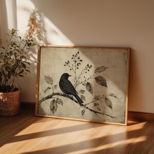Art minimaliste d'oiseaux, impression botanique neutre, décoration de style campagne française, art numérique à imprimer image 4