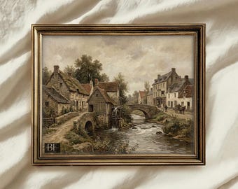 Dipinto di campagna vintage / Stampa rustica di un villaggio europeo / Scaricabile STAMPABILE