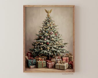 モミの木の壁アート、クリスマスツリーの絵画、ヴィンテージクリスマス