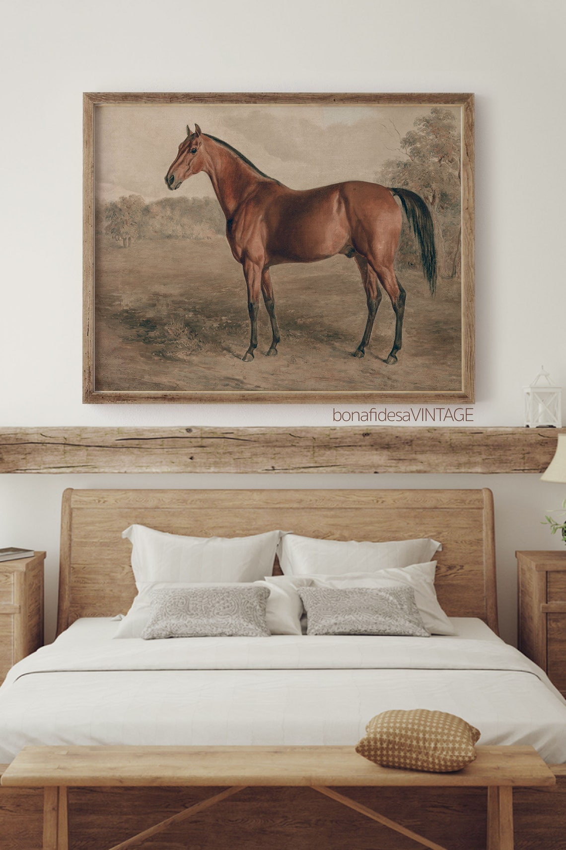 Antique Brown Horse Wall Art Painting Dark Moody Rustic Landscape