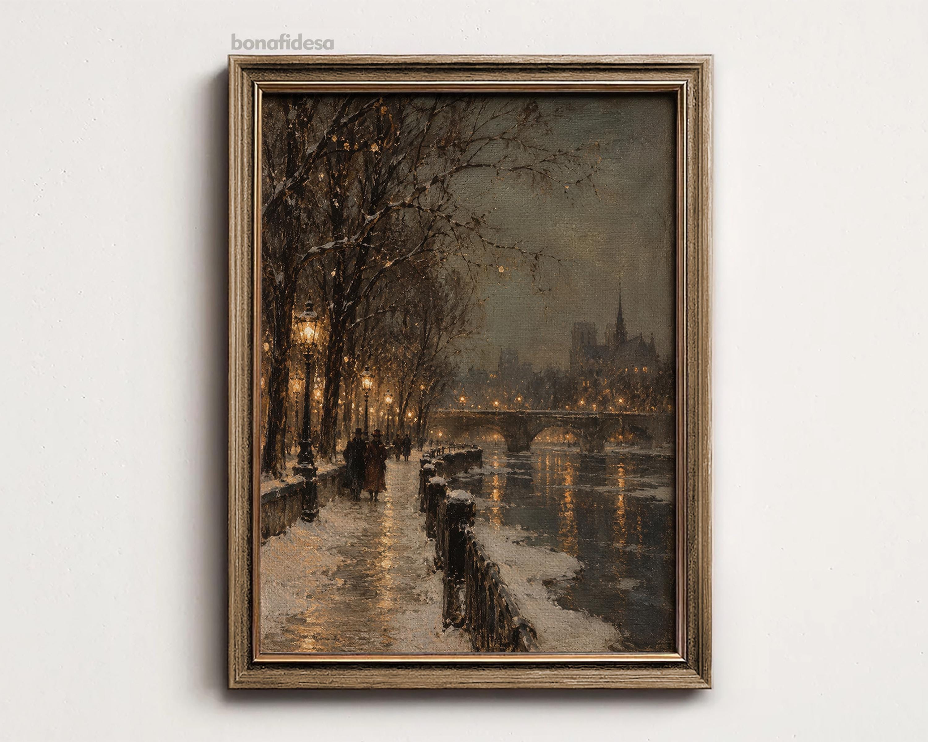 Impressão artística de um passeio à beira do rio em um dia nevado ...