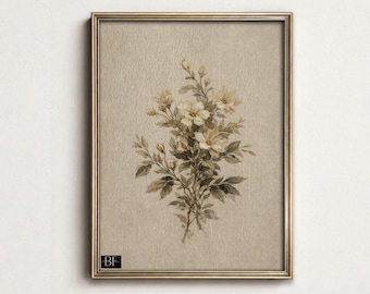 Illustration botanique vert olive, feuille ancienne, décoration murale style ferme, à imprimer et à télécharger.