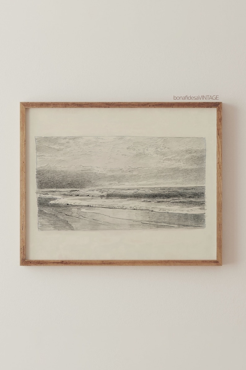 Printable Coastal Decor - Antique Seascape Drawing