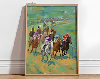 Vintage Horse Racing PRINTABLE Wall Art | Modern Equestrian Home Decor | Colorful Jockeys Digital Download | Vivid Art Print