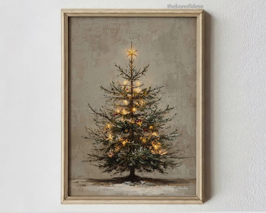 Vintage Style Christmas Tree Print: Rustic Fir Tree, Neutral Vintage Style Christmas Tree Print: Rustic Fir Tree, Neutral