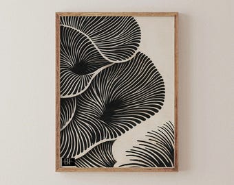 Abstract Floral Lines Art Print, Minimalist Beige Black Poster (Digital Download)