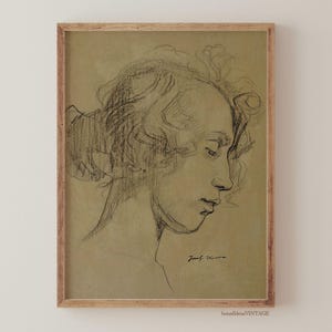 Vintage Portrait Print - Instant Download - Figurative Drawing - Printable Wall Art - Light Academia Decor