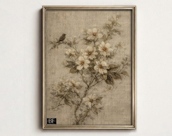 Vintage bloemenprint tapijt: rustieke Franse botanische muurkunst (AFDRUKBARE digitale download)