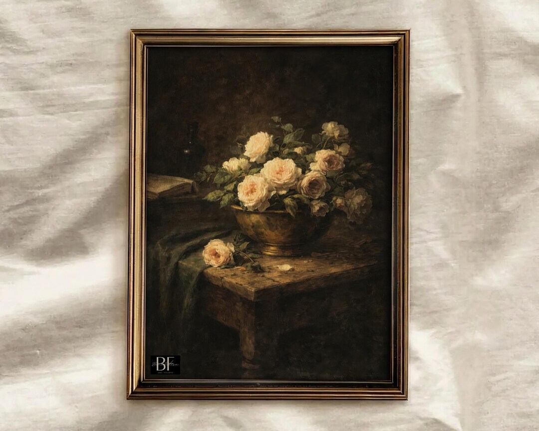 Moody Dark Roses Painting | Vintage Flower Print | French Country Decor ...