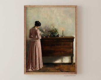 Vintage Woman Reading Painting | Moody Light Academia Art (Printable Art)