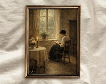 Antique Woman Reading Portrait: Vintage Literary Wall Art (Digital Printable)