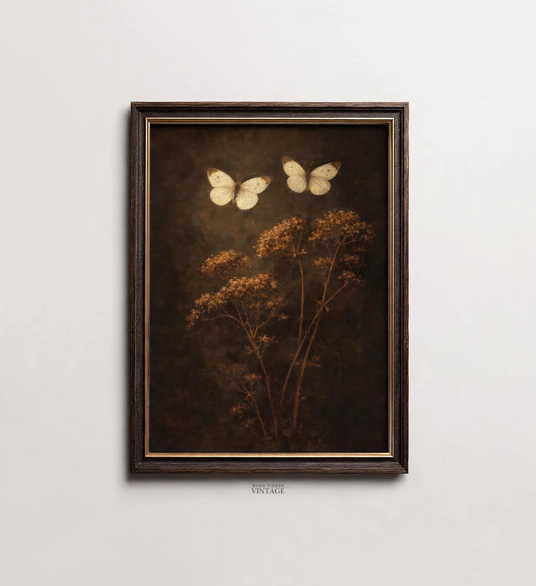Moody Botanical Wall Art Printable, Vintage Butterfly Over Wildflowers ...