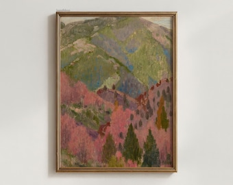 Abstract Mountain Landscape PRINTABLE Wall Art | Vintage Pastel Hills Home Decor Digital Download