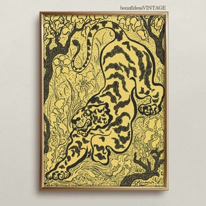 Tiger Wall Art, Vintage Wall Art, Tiger in Jungle, Vintage Tiger Print, Japanese Wall Art, DIGITAL DOWNLOAD, PRINTABLE Wall Art, bonafidesa