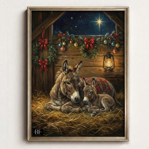 Christmas Donkey Nativity Print - Rustic Holiday Wall Art - (Digital Download)