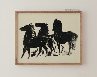 Vintage Horse Art Print, Digital Horse Painting, Printable Wall Art, Digital Download