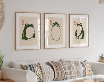 Vintage Frog Woodblock Print Set: Japanese Ukiyo-e Wall Art (Digital Download)