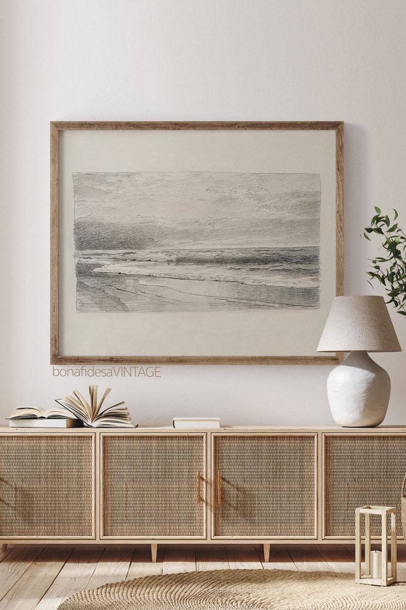 Antique Beach Sketch - Printable Coastal Wall Art