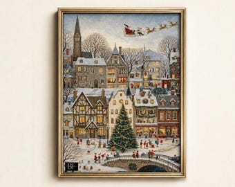 Christmas Town Painting: Whimsical Winter Village Art (Digital Download)