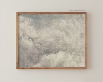 Vintage Cloud Study Print, Antique Pastel Sky Painting, Nursery Wall Art, Above Bed Decor, Printable Wall Art