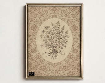 Illustration botanique de fleurs : art champêtre vintage pour chambre d'enfant (téléchargement numérique imprimable)