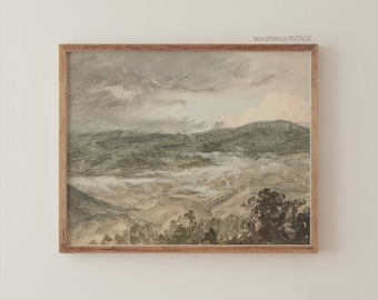 Impression de paysage pastel antique, peinture de montagne vintage, impression d'art numérique paysage, art mural imprimable, décoration tropicale