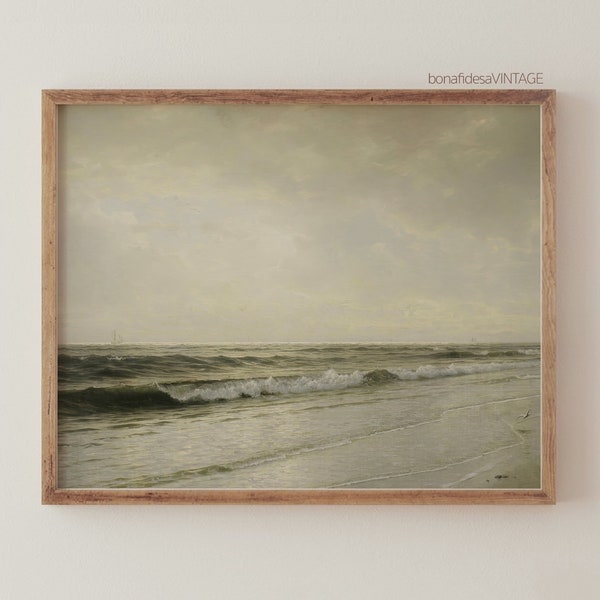 Seascape Painting, Downloadable Art, Coastal Oil Painting, Digital Print, Printable Wall Art, Antique Painting