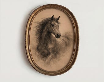 Horse Drawing Printable Wall Art, Sepia Charcoal Sketch, Equestrian Western Decor, Gift For Horse Lovers, Neutral Rustic Download