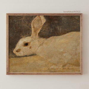 Vintage Rabbit Painting | Neutral Country Nursery Wall Art | Easter Printable Digital | Rustic Nursery Decor