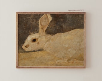 Vintage Rabbit Painting | Neutral Country Nursery Wall Art | Easter Printable Digital | Rustic Nursery Decor