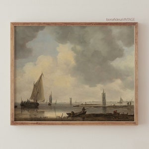 Vintage Nautical Painting, Digital Download, Antique Art Print, Printable Wall Art, Rustic Landscape, Minimalist Oil Painting