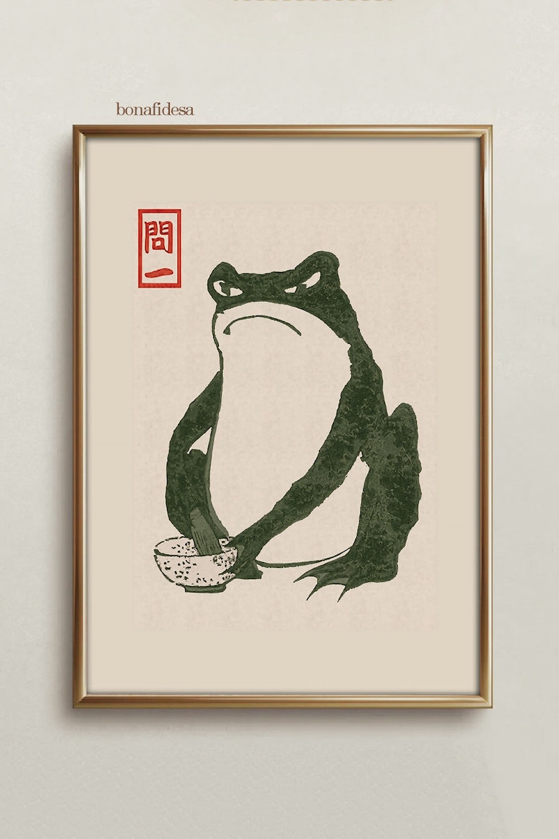 Japanese Matsumoto Hoji Frog, Vintage Frog Woodblock Poster, Ukiyoe
